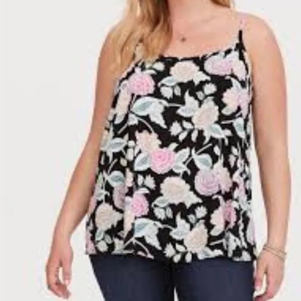 Torrid Black Floral Lace Up Cami Blouse Sz 0